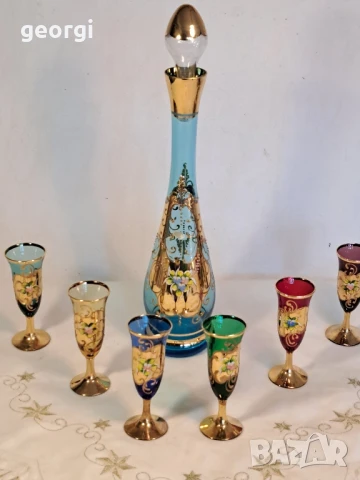 декантер със шест чаши Murano с 24к позлата уникат, снимка 2 - Сервизи - 50852254