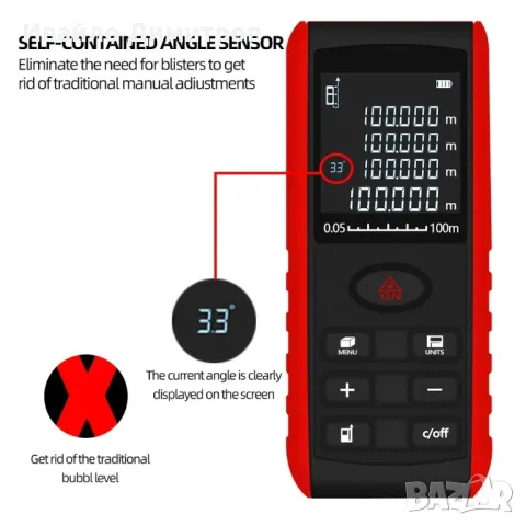 Професионална лазерна ролетка, 100М, снимка 2 - Измервателни инструменти - 49632820