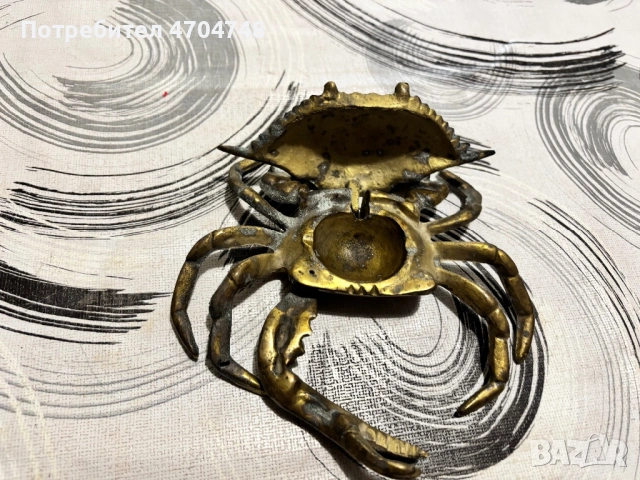 Бронзов пепелник рак без една щипка, снимка 4 - Антикварни и старинни предмети - 53935946