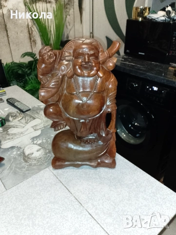 Фън Шуй Хотей от дърво-43см,свещник,,Нимфа"-орех