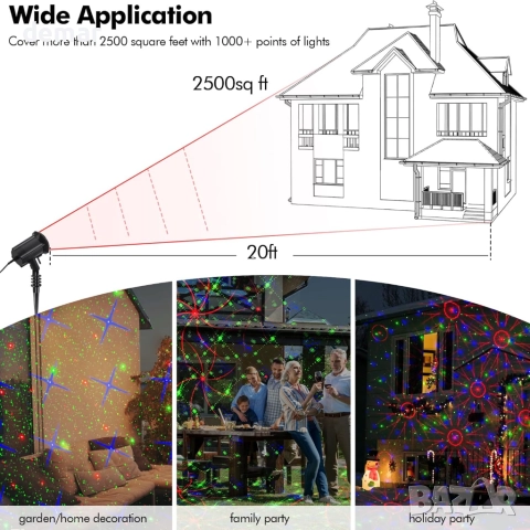 Коледен проектор, 8 празнични модела, за открито/закрито, дистанционно, снимка 6 - Декорация за дома - 52412576