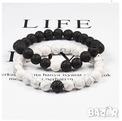 Черно-Бяла гривна от черен лава камък и бял оникс 🤍🖤, снимка 2 - Гривни - 52284229