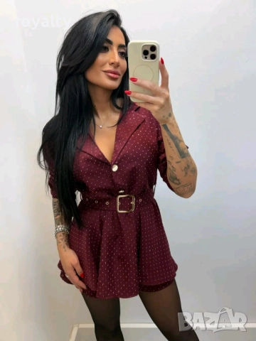 Червен Дамски Гащеризон с Камъни 