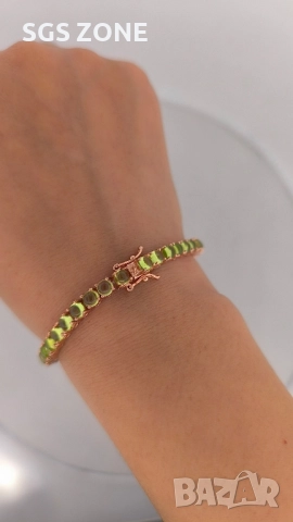 позлатена сребърна гривна с перидот, снимка 3 - Гривни - 52519763