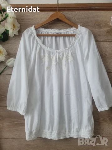 Бяла лятна блуза памучна материя с бродерии ESPRIT 