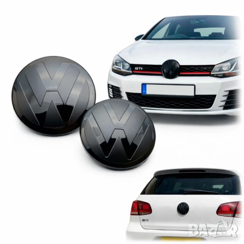Черни емблеми за VW Golf 6 – стъклени предна 135мм и задна 110мм