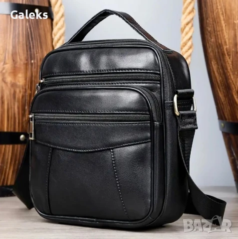 Изискана мъжка бутикова чанта за през рамо /Черна и кафява естествена кожа!, снимка 2 - Чанти - 50024605
