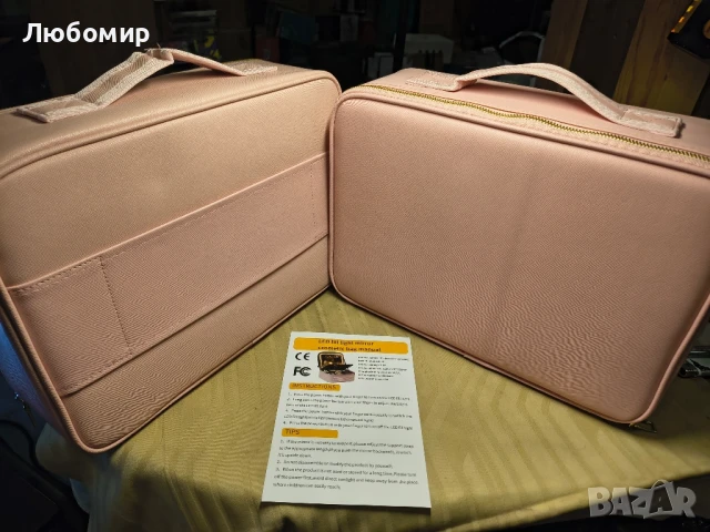 Голяма чанта за грим за пътуване HomdMarket с LED огледало, преносим органайзер за козметика 2бр, снимка 3 - Чанти - 50559573
