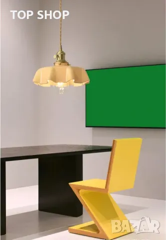 NICRX 250 mm стъклена висяща лампа с жълто цвете, висяща лампа от златен месинг и стъкло, снимка 3 - Лампи за таван - 49551806