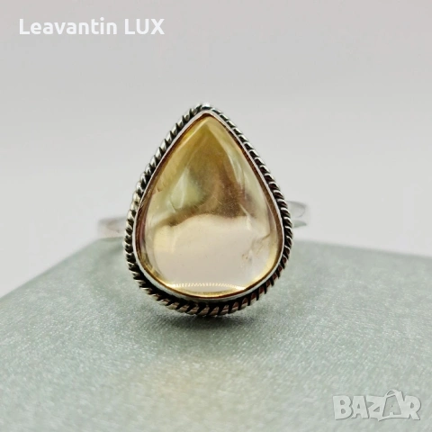 Сребърен пръстен с камък от естествен Цитрин, снимка 4 - Пръстени - 54096989