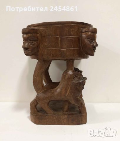 Автентична, африканска, чаша, купа, животно, лъв, примитивно изкуство, дърворезба, Африка, снимка 2 - Антикварни и старинни предмети - 45747659