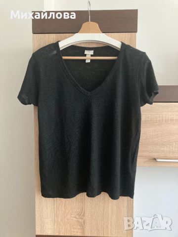 Черна ленена тениска на H&M, S размер, снимка 2 - Тениски - 46387721