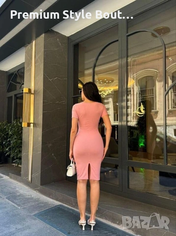 миди рокля с квадратно деколте – елегантен базов модел, снимка 2 - Рокли - 53646121