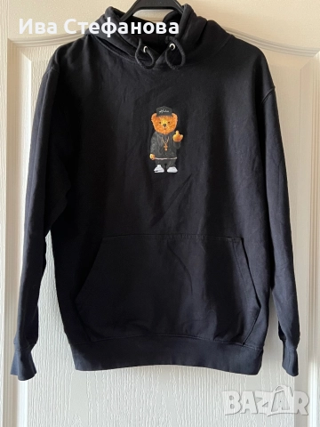 Спортна черна памук памучна ватирана блуза суичър суитшърт с качулка мече , снимка 3 - Суичъри - 51779449