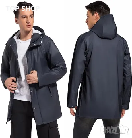 UNIQUEBELLA Дъждобран за мъже, водоустойчиво, ветроустойчиво яке за дъжд с качулка, черно