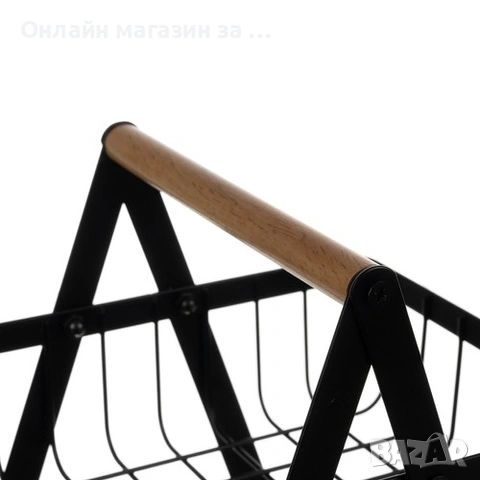 Декоративна кошница за плодове, изработена от метал, на два етажа и дървена дръжка, черна, Ruhhy, снимка 4 - Прибори за хранене, готвене и сервиране - 53230142