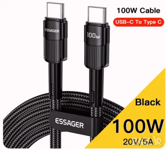 Качествен кабел 3 МЕТРА USB Type C към USB Essager 100W Бързо зареждане, снимка 1 - Друга електроника - 46948759