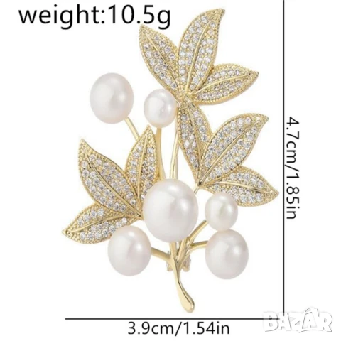 Луксозна златиста брошка с перли и кристали – Елегантен аксесоар за специални поводи, снимка 3 - Други - 50898464