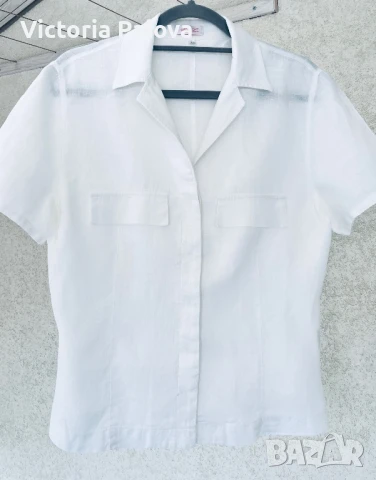 Бяла ленена риза ALESSIA LEON модерен дизайн, снимка 10 - Ризи - 50444283