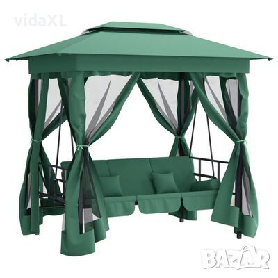 vidaXL Градинска беседка с люлееща се пейка, зелен плат и стомана(SKU:363327, снимка 1 - Градински мебели, декорация  - 45185925