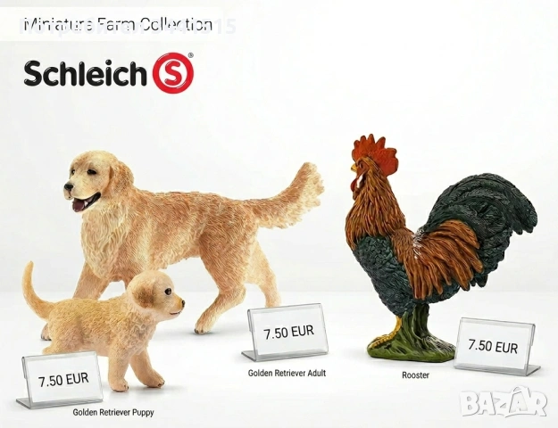  Оригинални Schleich фигурки - Ръчно боядисани | Germany | Петел, Голдън ретривър кученце