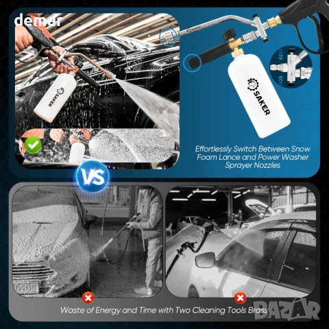 Аксесоар с двоен конектор за Saker Snow Foam Cannon за водоструйка под налягане, с 5 дюзи, снимка 6 - Други стоки за дома - 50766120