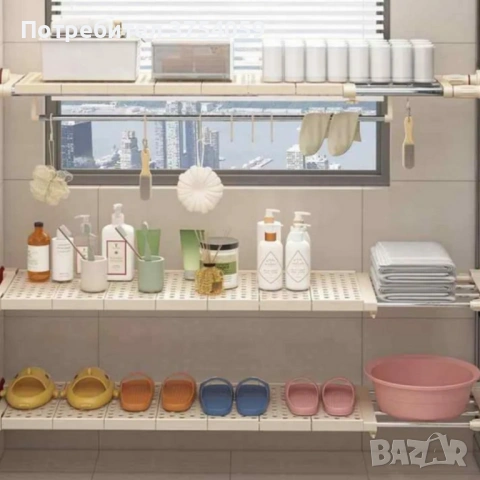 Разтегателен телескопичен рафт без пробиване 50–80 см – универсално решение за кухня, баня и гардеро, снимка 6 - Други стоки за дома - 53081860