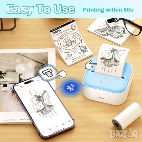 Мини мобилен термопринтер Phomemo T02, Стикери, Бележки, Етикети, хартия 53 mm, Bluetooth, снимка 8 - Принтери, копири, скенери - 50525285