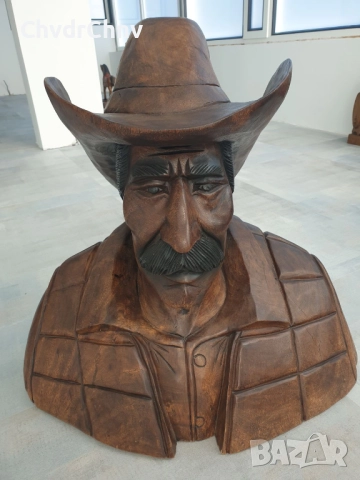 70см-50кг ръчна дърворезба статуя/голяма дървена скулптура/фигура-бюст на мексиканец-каубой