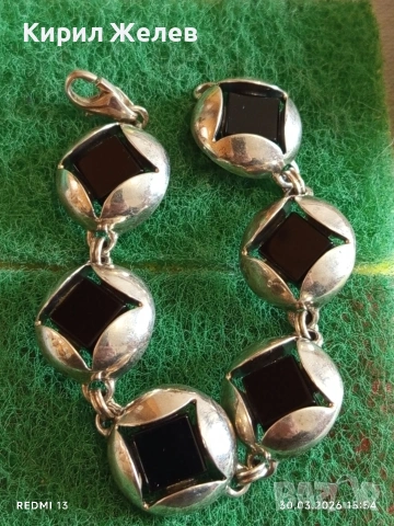 Модерна дамска сребърна гривна с черен ОНИКС уникално красива 52714, снимка 5 - Гривни - 54028129