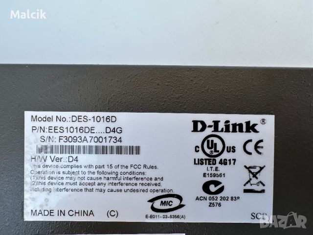 Суич D-Link DES-1016D 16 портов 10/100, снимка 5 - Суичове - 46457616