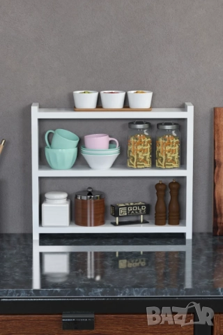 Кухненски рафт за плот – дървена етажерка за кухня на 3 нива - 5 цвята, снимка 4 - Етажерки - 52305817