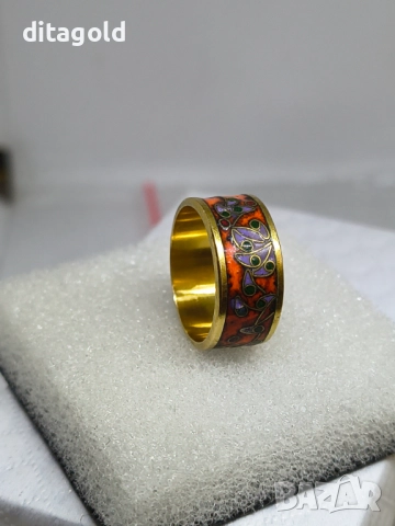 Реновиран 18К златен пръстен халка с цветен емайл 5.60 гр 18К, снимка 2 - Пръстени - 52772086