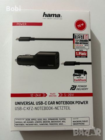 Зарядно Hama Car Notebook Power USB-C черно, снимка 3 - Зарядни за кола - 45745113