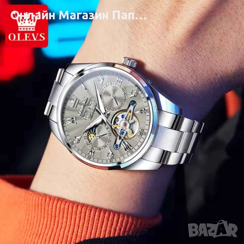 OLEVS 7028 Автоматичен Луксозен Часовник Турбийон, снимка 3 - Мъжки - 52426735