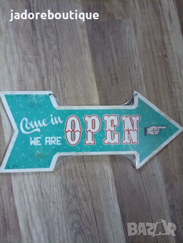 Метална табела - стрелка Welcome / Come in, we are open