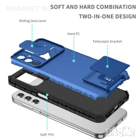 Калъф 2в1 / Стойка + камера slider / за iPhone 15 6.1 / Син / Баркод : 3129045, снимка 2 - Калъфи, кейсове - 46950765