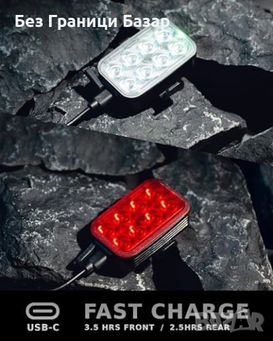 Нови Предна и задна велосипедна светлина USB-C презареждаща IP65 колело, снимка 7 - Части за велосипеди - 53825432