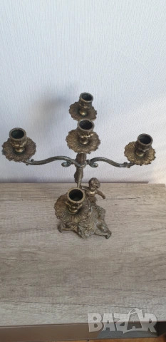 Голям бронзов свещник, снимка 6 - Антикварни и старинни предмети - 54237951