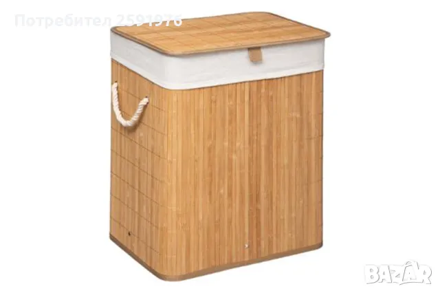 Кош за пране Puzzle-home Laundry, Бамбуково дърво, Натурален, 40x30x50, снимка 1