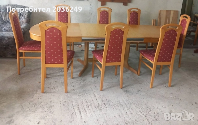 Комплект масивна разтегателна маса с 8 стола- Автомат, снимка 2 - Маси - 52725853