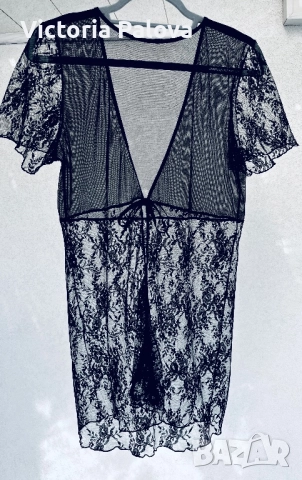 Романтична черна дантелена нощница / халат, снимка 6 - Нощници - 52267056