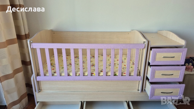 Детско/ бебешко легло (кошара) 3 в 1, с люлеещ се механизъм и матрак, снимка 10 - Бебешки легла и матраци - 51991266