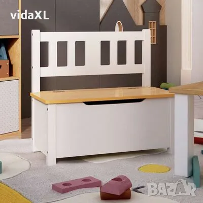 vidaXL Детска пейка за съхранение, бяло и бежово, 60x30x55 см, МДФ（SKU:10408）, снимка 2 - Градински мебели, декорация  - 49544957