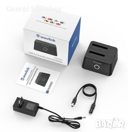 Wavlink USB 3.0 to SATA Dual Bay External Hard Drive Docking Station for 2.5/3.5 Inch SSD HDD, снимка 1 - Друга електроника - 46375307