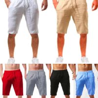 Летни мъжки свободни ленени дишащи изрязани панталони, 8цвята , снимка 1 - Къси панталони - 45375781