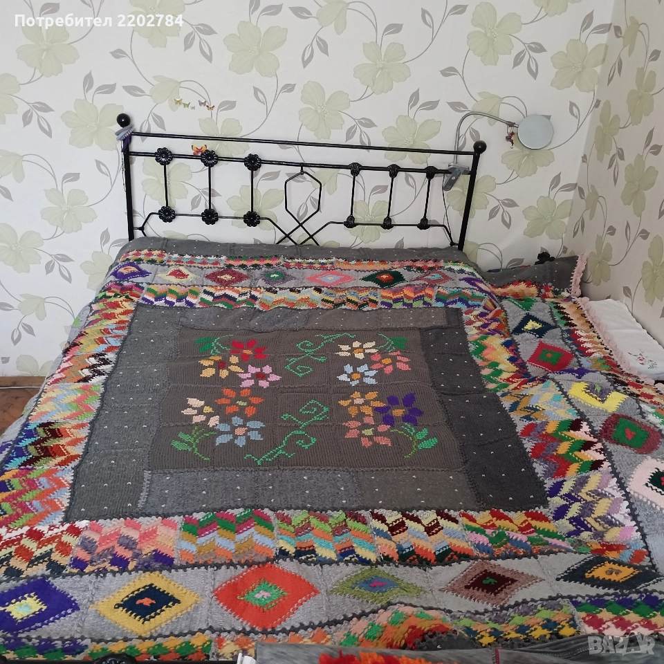 Ръчно плетена кувертюра,покривало,покривка за легло, снимка 1