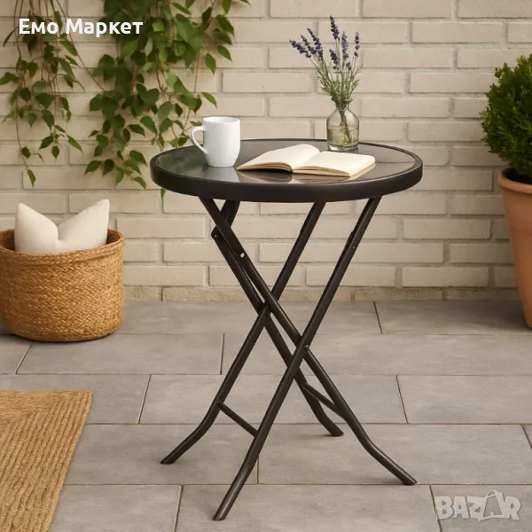 Маса Muhler D60xH74cm, сгъваема, стъклен плот, снимка 1