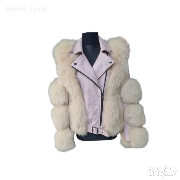 Палта от лицева агнешка кожа и косъм естествена лисица., снимка 1