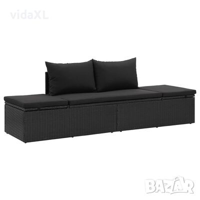 vidaXL Градинско легло с възглавници, полиратан, черно(SKU:46087, снимка 1